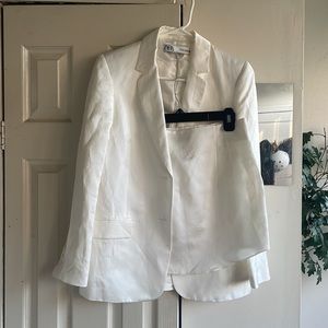 Zara white satin effect suit coord set